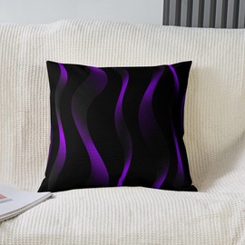 Ombre Striped Throw Pillow Covers 16x16 Set of 2, Purple Black Geometric Pillow Covers for Bed Sofa, Gradient Stripes Lines Cushion Covers, Modern Abstract Curve Stripe Decorative Pillow Covers