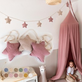 LILIMAUS Star Bunting Fabric [with Gold Appliqué in 12 Colours] Bunting Children's Room - 100% Cotton Handmade - Muslin Bunting - House Bed Decoration Girls & Boys - Decorative Baby Room