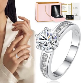 Anillo De Compromiso Mujer, Adjustable Anillos de Promesa S925 Plata Moissanita Diamente, 1Ct VVS1