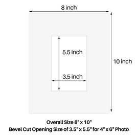 Golden State Art, Pack of 5 Acid Free Bevel Cut 4-Ply Thickness White Core Picture Mats for Photos (White, 8x10 for 4x6 Photo)