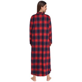 Latuza Women's Plaid Flannel Nightgowns Full Length Sleep Shirts, Red, Small
