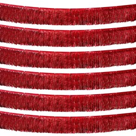 Red Foil Fringe Garland,6 Pack 10 Feet Tinsel Fringe Parade Float Decorations for Trailer, Wall Hanging Metallic Fringe Banner for Wedding Christmas Birthday Party Decorations