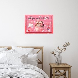 All You Need is Love Valentines Owls Wall Art Murals Positive Owls Lover Pink Heart Floral Furniture Wall Decals Vinyl Mural Decals Quotes for Classroom Bottles Refrigerator Wall Art 18in