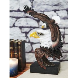 Ebros Large Wings of Liberty Lifelike American Bald Eagle Head Bust with Soaring Eagle Statue On Museum Gallery Pedestal Base Rustic Wildlife Patriotic July 4th Freedom Eagles Figurine (Vivid Colors)