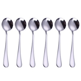 VANRA 6-Piece Dinner Spoons Set Soup Spoons Heavy Duty Stainless Steel Silver Cutlery Set 7.6 inches (6 Round Spoons)