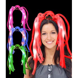 Fun Central 4 Pieces - LED Party Dreads - Light Up Noodle Hair Headband - Assorted Colors