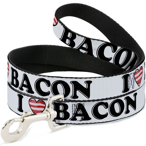 Dog Leash I Heart Bacon White Black Bacon 6 Feet