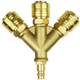 LAIWOO Compressed Air Distributor Triple with Couplings, 1/4 Inch Air Hose Quick Coupling Distributor, Brass Coupling Plug with Male Thread NW 7.2 Air Switch