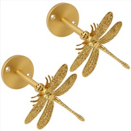 Set of 2 Dragonfly Curtain Holdbacks, Swag Holders for Windows, Antique Brass Curtain Tieback Wall Hook Pull Backs for Drapes Bedroom Office Home Decoration