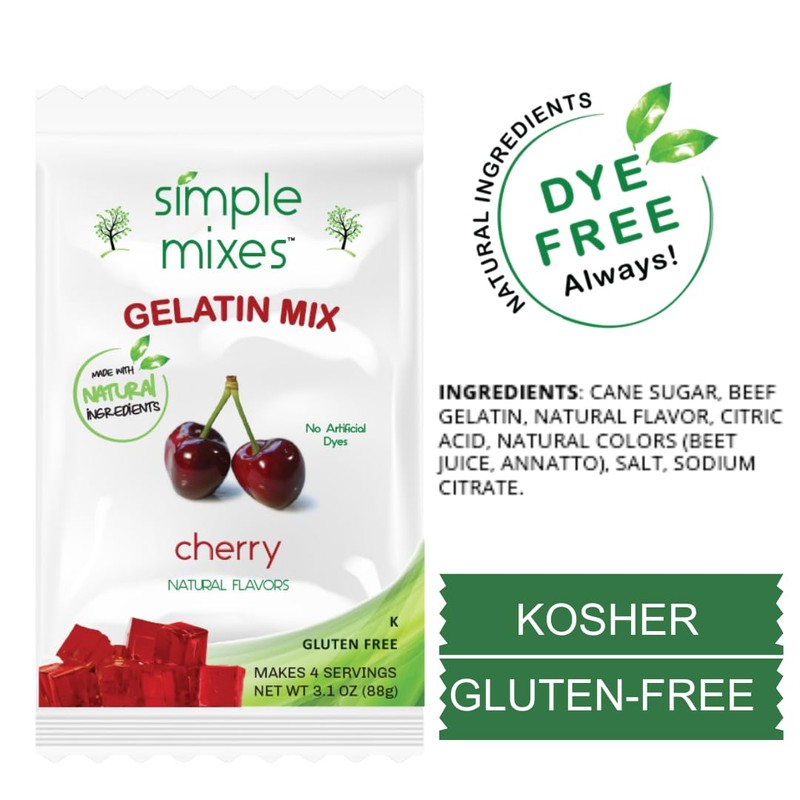 Simple Mixes Natural Gelatin Dessert, Cherry, Healthy Snack, Dye-Free, No