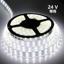 LED Tape Light, High Brightness, 16.4 ft (5 m), Waterproof, 24 V, 600-unit SMD5050, Double Row Type, Powerful, Easy Installation, Bright, Stylish, Long Lasting Cover Included, White, White Base, Front