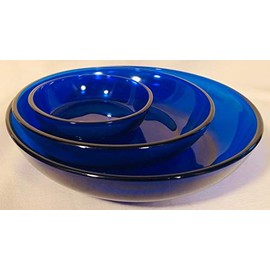 Plain & Simple Pattern - Multi Size Bowls - Set of 3 - Small Medium Large - Mosser Glass - USA (Cobalt Blue)