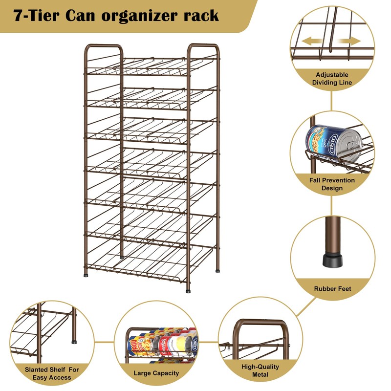 SHINOSKE 7-Tier Stackable Can Storage Dispenser, Brown, Metal