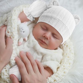 DRESHOW Newborn Baby Beanie Hat and Gloves, Baby Girl Beanie Spring Summer Autumn Winter Hats for 0-6 Months Infant Cotton