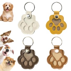 4 Pcs Leather Pet Memorial Keychain, Pet Memorial Keyring, Pet Fur Keepsake, Pets Hair Storage Pouch Fur Memorial Keyring For Pet Commemorative,Dog Cat Paw Shape Leather Keychain Pendant