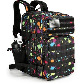 Black White Color Scheme 45L Tactical Unisex Backpack Assault Pack with Waterproof Backpack Rucksack for Tactical Backpacks (6styles) - Color: Fluorescent Tie Dye