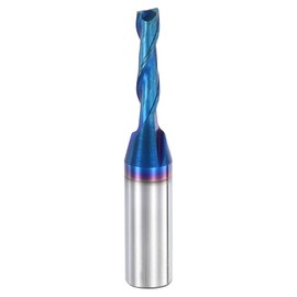 HARFINGTON Spiral Router Bit, 1/8" Cut Dia. Up Cut 2-Flute Solid Carbide End Mill with 1/4" Shank for CNC Wood Carving Engraving, 1/2" Cut Length, Blue Nano Coated