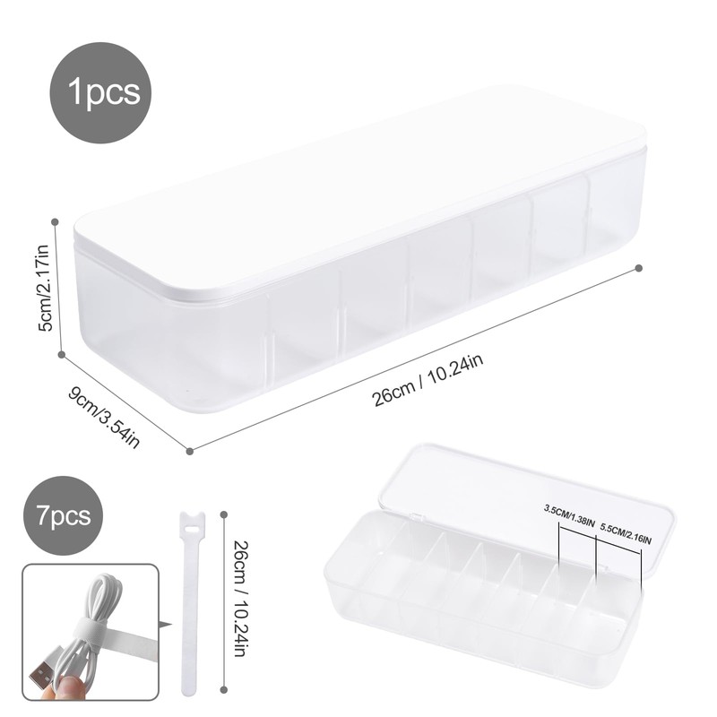 FRETONBA Cable Storage Box, Transparent Cable Organiser Box with 7