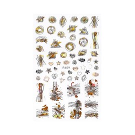 Geometric Figure Nail Sticker Line Stripes Stars Heart Gold Dots Nail Decals F659 Laser Gold Black Nail Wraps Stickers Manicure Supplies for Women Nails Full Long Lasting Easy Apply and Remove