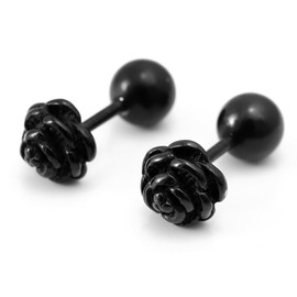 JewelryWe 2pcs of Charm Women's Stainless Steel Rose Flower Post Stud Earrings in Gift Bag (Black Color)