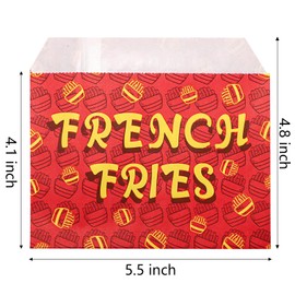 Yarlung 500 Pack French Fry Bags, Grease Resistant Paper Fried Foods Wrappers for Chips, Hash Browns, Carnival, Food Trucks, 5.5"L x 4"W, Red Design