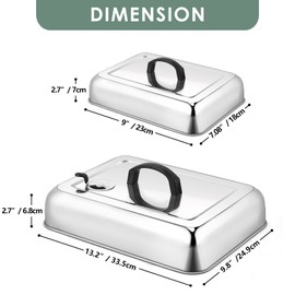 3Pcs Basting Cover for Griddle Heavy Duty, Leonyo Large 13" & 9" Stainless Steel Rectangular Cheese Melting Dome,BBQ Steam Cover Lid for Flat Top Grill