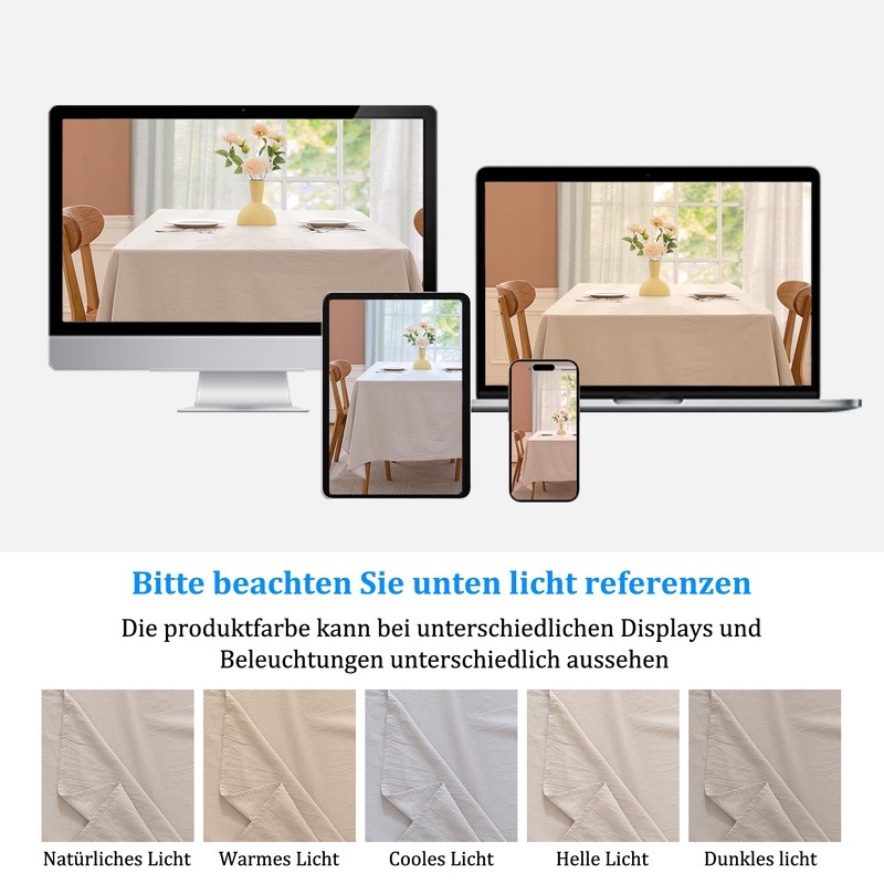 ATsense Tablecloth Beige Linen Look 100% Washed Cotton Square Tablecloth