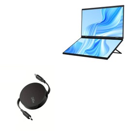 BoxWave Cable Compatible with UPERFECT UStation Delta Folding Monitor (15.6 in) - PD miniSync (240W), Retractable PD 240W Portable USB Type-C Cable - Jet Black