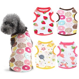4 Pack Dog Shirt for Puppy Small Dogs Cat T Shirts Cartoon Print Cotton Sleeveless Vest Chihuahua Yorkie Clothes Shih Tzu Dog Outfit Doggy Kitten,M