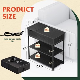 WLIVE Narrow Side Table with 2 USB Ports and 2 Outlets, Flip Top End Table with Drawer and Storage Shelves, End Stand with Charging Station for Living Room, Bedroom, Small Spaces