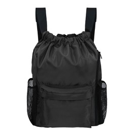 BeeGreen Drawstring-Backpack-Gym-Bag with Shoes Compartment, X-Large Sports Bag String Back Cinch Sack for Men and Women Black