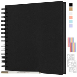 JAECU DIY Photo Album 21 x 21 cm, DIY Spiral Album Photo Book 40 Pages Photo Albums for Gluing, Gift Scrapbook for Baby Family Anniversary Birthday Wedding (Black)