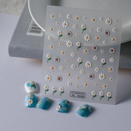 Daisy Nail Stickers 5D Embossed Flower Nail Supplies 3D Self-Adhesive Floral Nail Decals Hollow White Flower Nails Designs Summer Nails Decoration Accessories for Women Girls DIY Manicure 1 Sheet