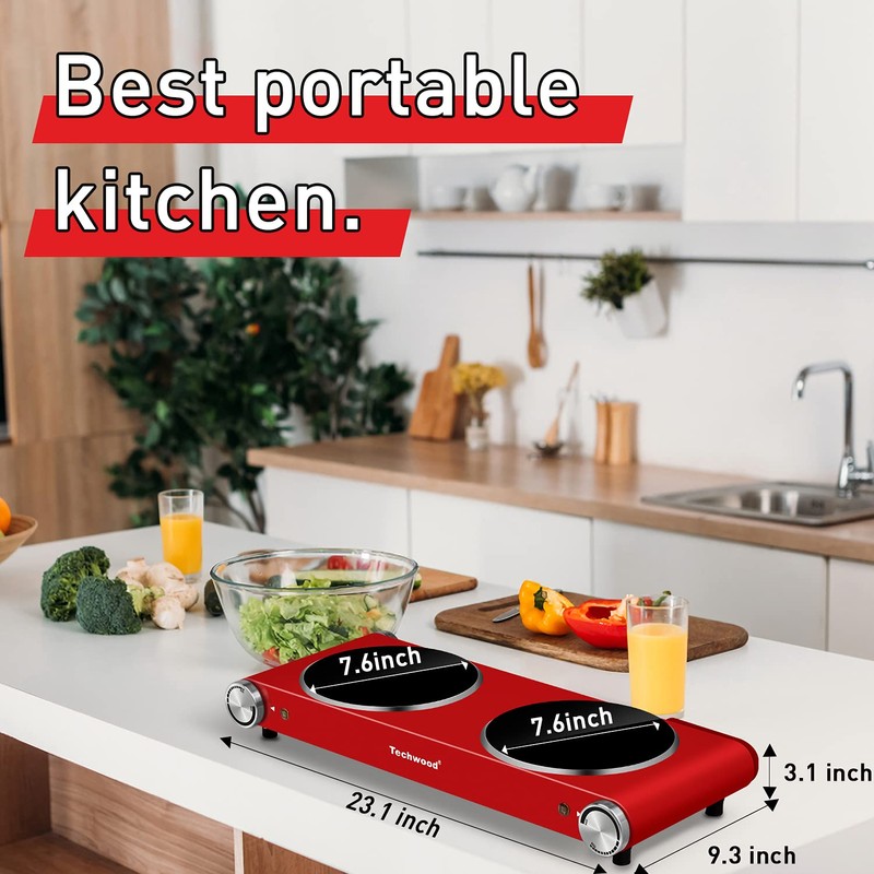 Hot Plate, Techwood 1800W Dual Electric Stoves, Countertop Stove Double