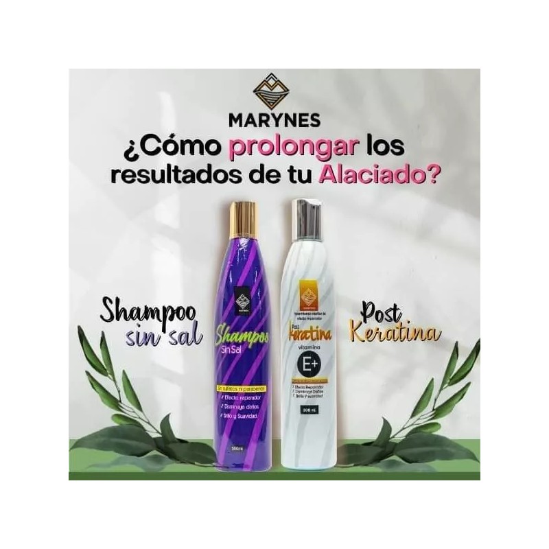MARYNES Kit Shampoo Sin Sal, Post Keratina Y Tratamiento Hidratante