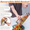 Outdoor BBQ Basket with Detachable Wooden Handle, Rolling BBQ Basket,