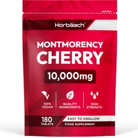Montmorency Cherry Tablets 10000mg | 180 Tart Cherry Active Pills | 50:1 Tart Cherry Extract Supplement for Men & Women | Vegan | by Horbaach