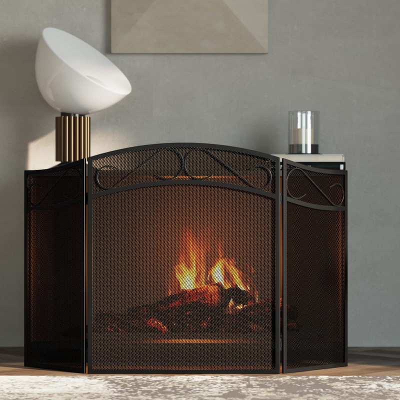 Fire Beauty Fireplace Screen for Wood Burning Fireplace Foldable 3