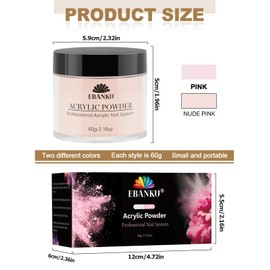 EBANKU Nude Pink Acrylic Powder, 2 * 60g/2.1oz Acrylic Powder Large Capacity Professional Acrylic Nail Powder for Nail Acrylic Extension, Nail Carving, Long-Lasting, No Nail Lamp Needed