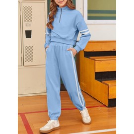 blibean Tween Girls Clothes Sets Kids Fall Long Sleeve Crop Sweatshirts Cute Clothing Outfits Fashion Sweat Suits Niña Size 6-7 Years Old Blue