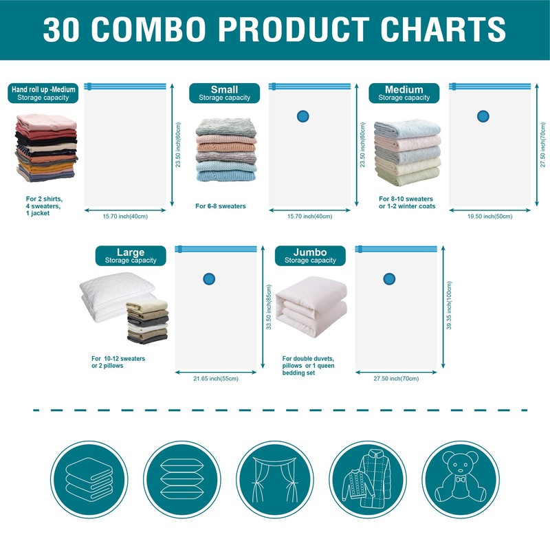 30 Pack Vacuum Storage Bags, Space Saver Vacuum Storage Bags,