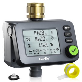 RAINPOINT Irrigation Computer, Watering Clock with Rain Delay/Automatic & Manual Mode, IP54 Waterproof/Large Screen LCD Display, Irrigation Control for Garden, Lawn, Balcony