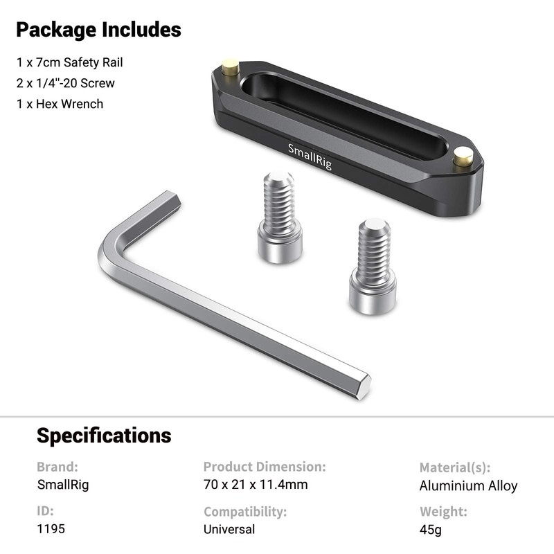 SmallRig Quick Release Safety NATO Rail 70mm Long with Spring