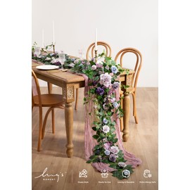 Ling's Moment Flower Garland - 6FT Eucalyptus & Rose - Sweetheart Table Decor for Wedding Reception, Artificial Floral Garland for Arch Mantle, Christmas, Backdrop Decoration, Purple