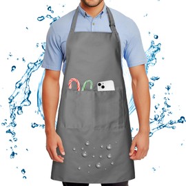 Chef Apron for Men and Women Wash Free Bib Apron with 2 Pockets Water & Oil Proof Adjustable Aprons Professional for Cooking Kitchen Gardening Painting BBQ, Grey
