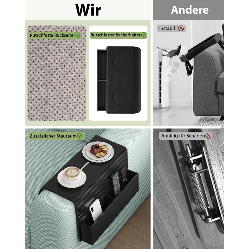Funkup Sofa Tray Armrest with Drink Holder & Compartments, Foldable