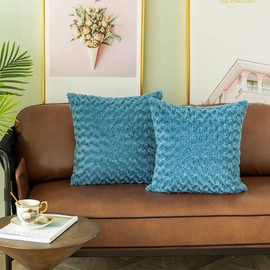 LANANAS Luxury Soft Plush Faux Fur Throw Pillow Covers for Couch Decorative Mongolian Fur Throw Pillow Covers Pack of 2 (20"x 20", Light Blue)