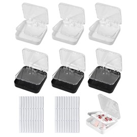 yowodana Nail Storage Case, Nail Tip Case, 6 Pieces, Black x 3 White x 3 Double Sided Tape, False Nail Storage Box, Nail Tip Storage, 2 Tier Storage, Transparent Case, Small Storage, 3.3 x 3.3 inches