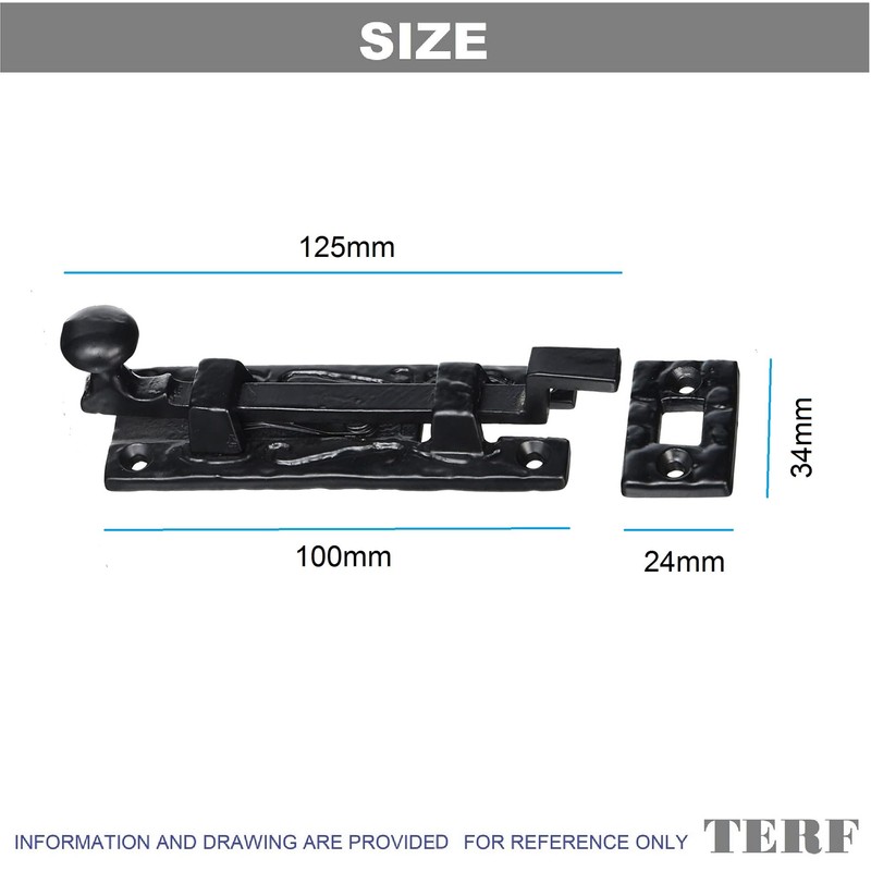 TERF® Traditional Antique Black Necked Tower Door Bolt Barrel Slide