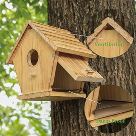 Bird House for Outside,Bird Houses for Outside Clearance,Wooden Bluebird House Finch Cardinals Hanger Birdhouse Outdoor Nesting Box for Wild Bird Viewing